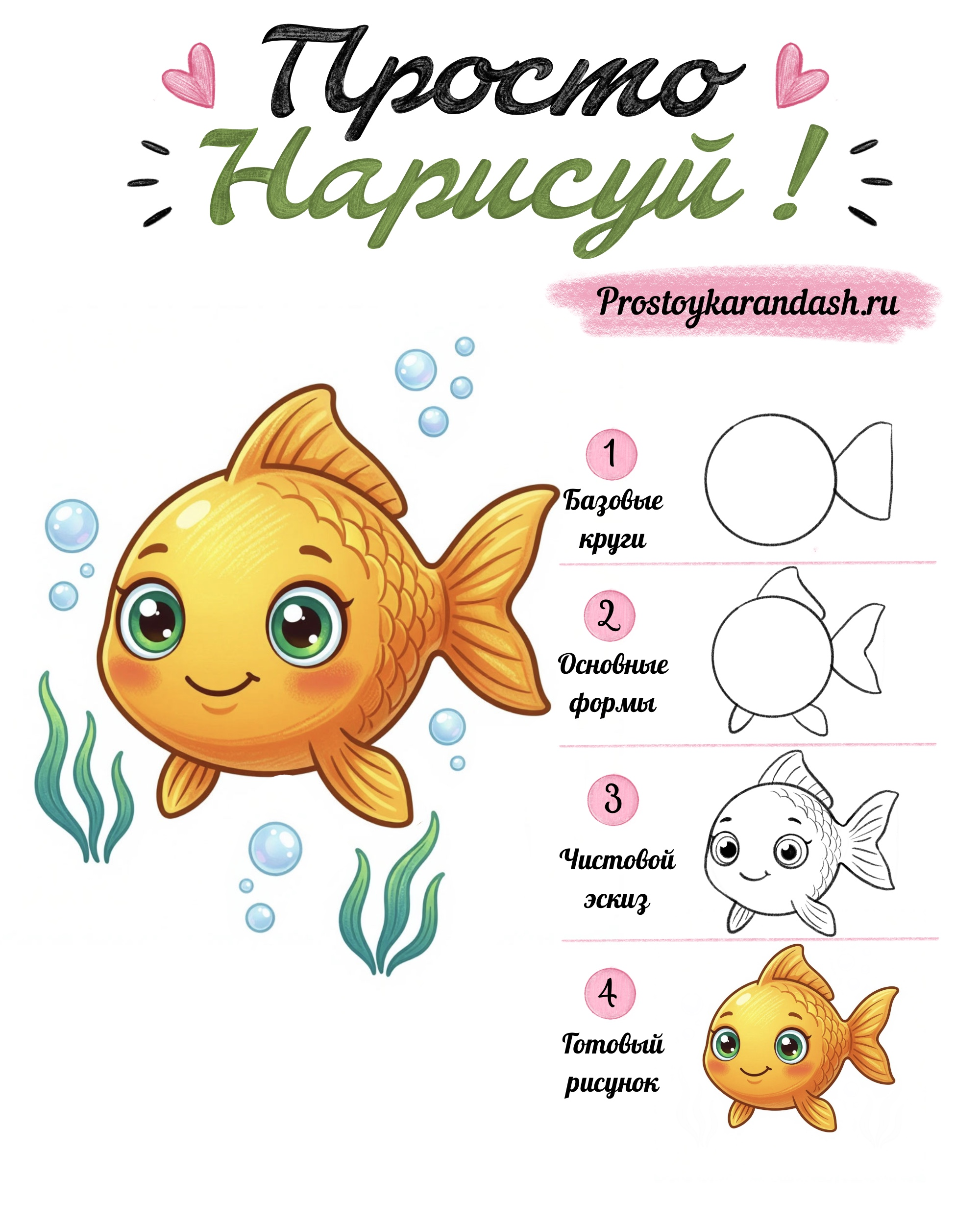 Как нарисовать золотую рыбку — изображение 1