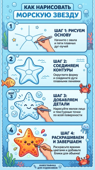 Как нарисовать морскую звезду: простая инструкция для начинающих художников — изображение 5