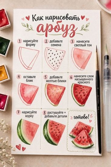 Как нарисовать арбуз акварелью — изображение 10