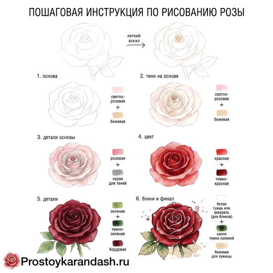 Как нарисовать розу акварелью: пошаговый мастер‑класс по инструкции — изображение 7