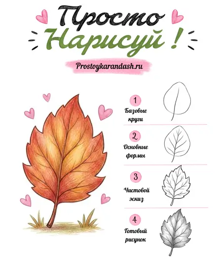 Урок рисования осеннего листа цветными карандашами — изображение 6
