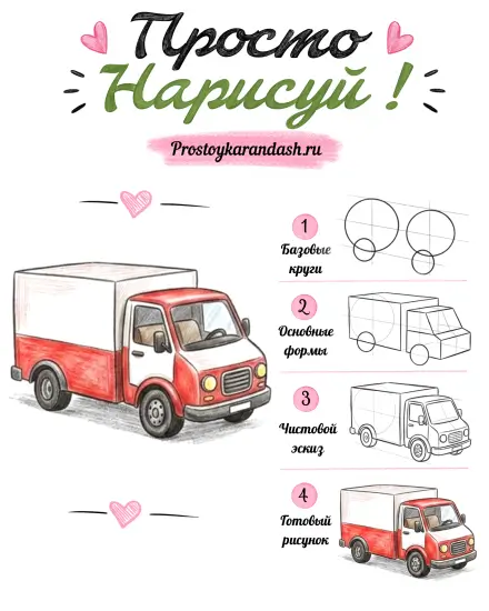 Урок рисования грузовика цветными карандашами — изображение 6
