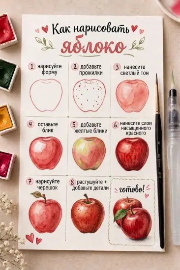 Урок: «Как нарисовать яблоко акварелью по шагам» — изображение 10
