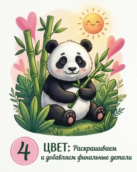 Как нарисовать милую панду с бамбуком — изображение 5