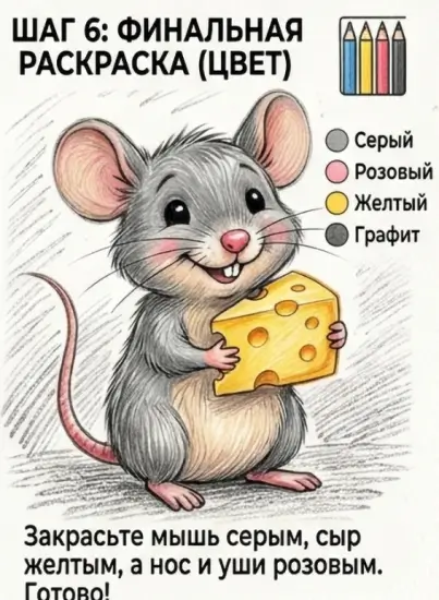 Как нарисовать мышонка с сыром: подробное руководство для начинающих художников — изображение 7