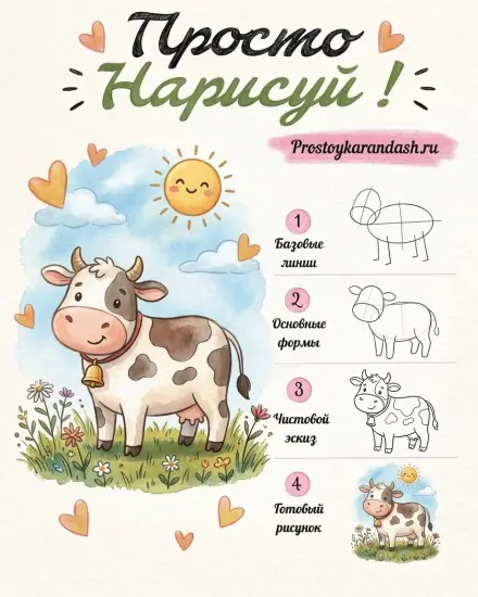 Как нарисовать корову: простой и понятный мастер‑класс для начинающих и детей — изображение 6