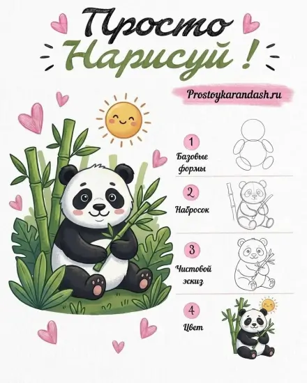 Как нарисовать милую панду с бамбуком — изображение 6