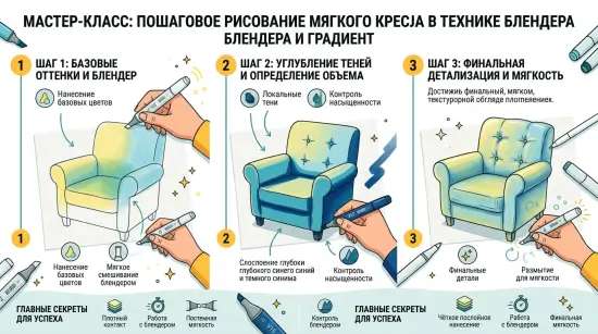 Скетчинг спиртовыми маркерами: Как делать плавные градиенты и смешивать цвета без пятен. — изображение 5